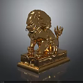 Traditional Golden Lion Statue With Ornate Details On Polished Pedestal And Glossy Finish