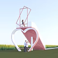 Commercial Equipment Heart Shaped Design With Red Staircase Frame And Outdoor Green Grass
