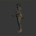 Man in Military Uniform with Tactical Vest Standing in 3D Rendered Gray Background Pose