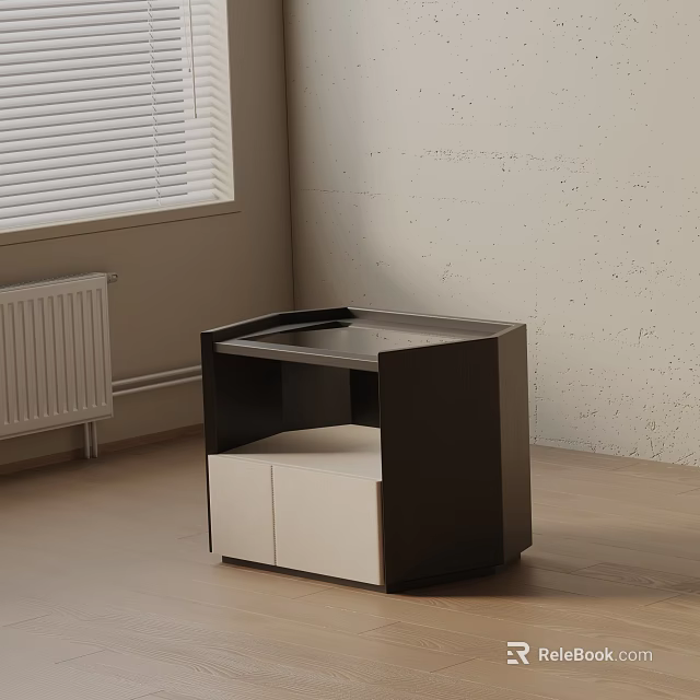 Modern Two Tone Bedside Table with White Cabinet Doors and Black Top 3d model 