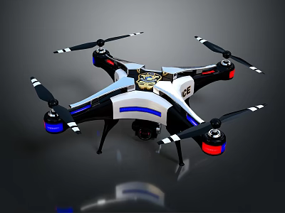 Smart Police Drone With Four Rotors Camera Police Logo And LED Lights 3d model