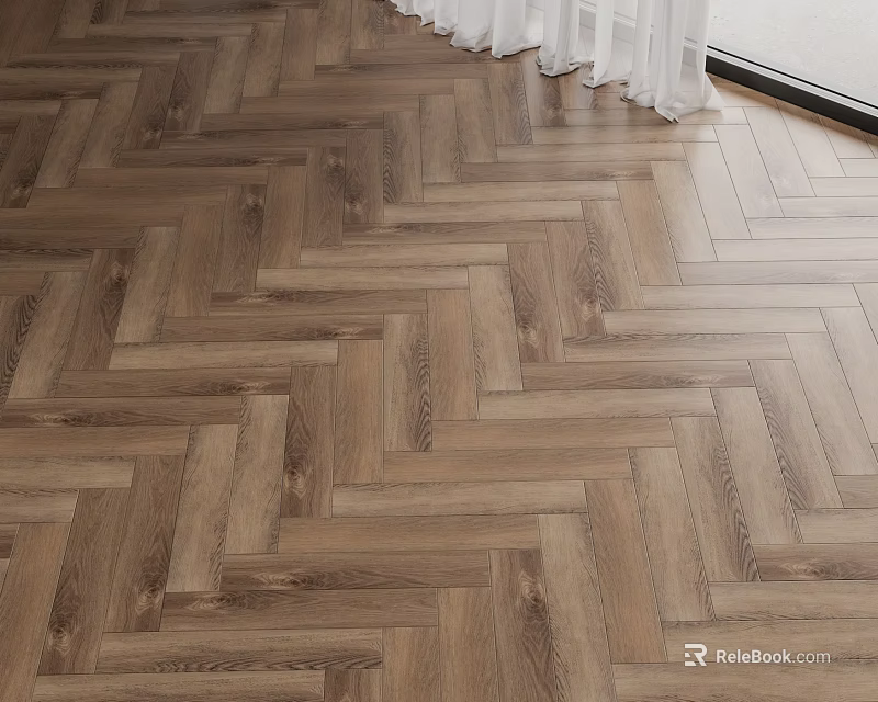 Elegant Herringbone Wooden Flooring With Warm Brown Natural Wood Grain 3d model 