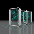 Transparent Smartphones With Holographic Projection And Blue Lines On Black Background