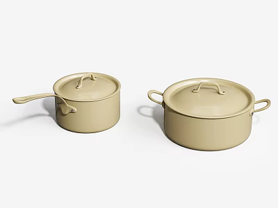 Beige Kitchen Cooking Pots With Lids Long Handle And Double Handles Design 3d model