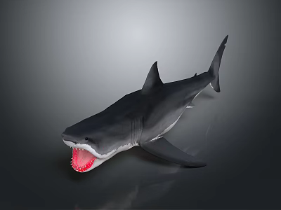 Realistic 3D Rendered Shark With Open Mouth And Sharp Teeth On Gray Background 3d model