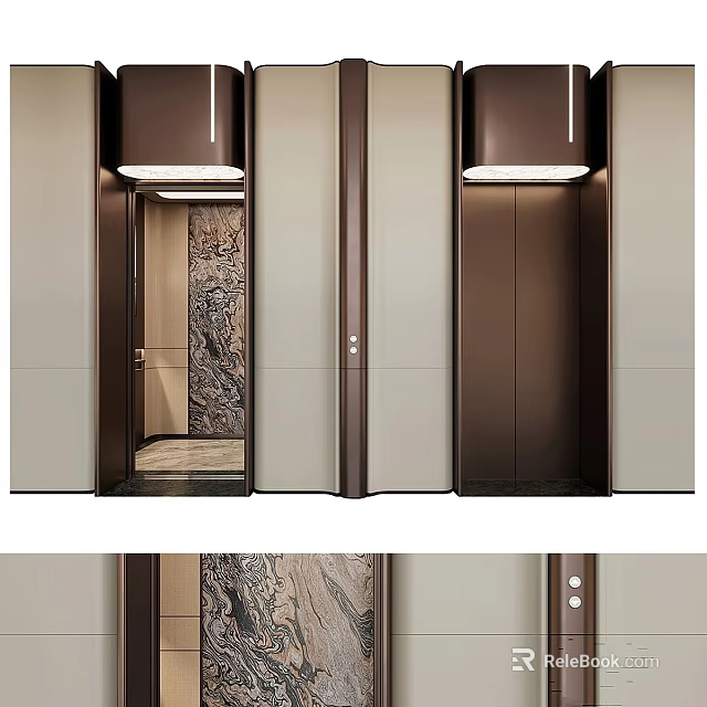Modern Elevator Interior Ornament Decoration Combination With Marble Pattern And Metal Frame Design 3d model