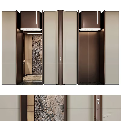 Modern Elevator Interior Ornament Decoration Combination With Marble Pattern And Metal Frame Design 3d model