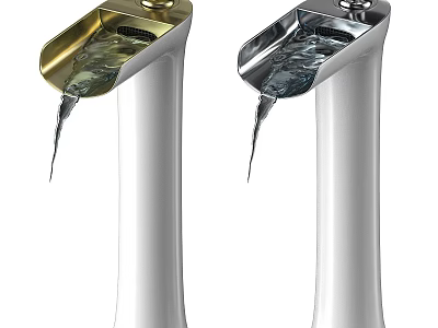 Artistic Sculptural Carving Faucets In Golden And Silver With Flowing Water And Modern Design 3d model