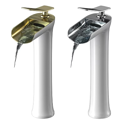 Artistic Sculptural Carving Faucets In Golden And Silver With Flowing Water And Modern Design 3d model