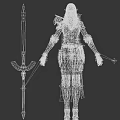 Medieval Female Character In Blue And Brown Armor With Long Spear Weapon