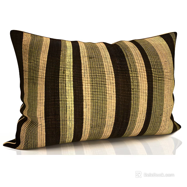 Black And Gold Striped Pillow With Woven Texture For Home Decor 3d model 