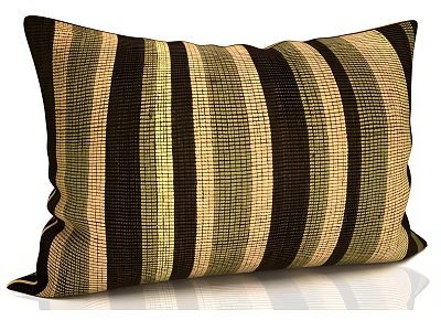 Black And Gold Striped Pillow With Woven Texture For Home Decor 3d model