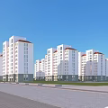 Multi story Residential Buildings with White Exterior Red Roofs and Green Surroundings