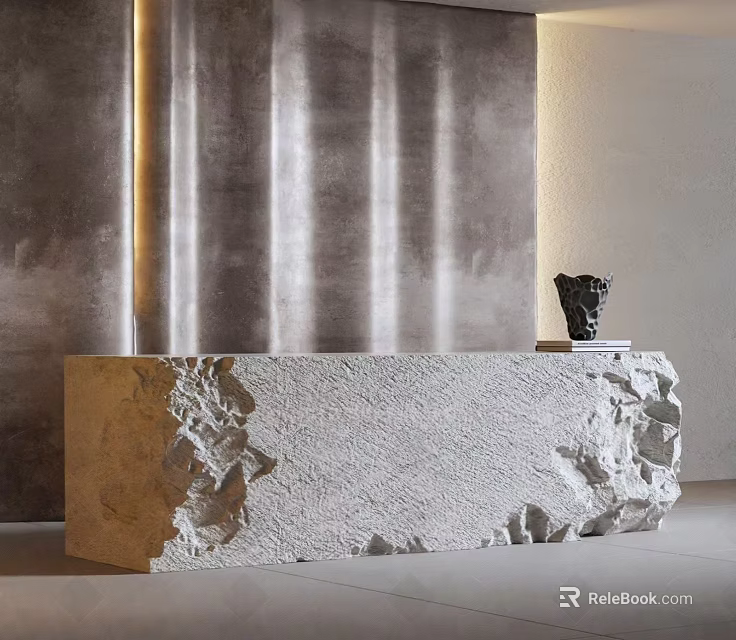Modern Stone Bar Counter With Textured Surface And Minimalist Interior Design 3d model 
