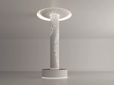 Modern White Column With Circular Illuminated Top And Perforated Design In Minimalist Setting 3d model