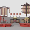 Traditional Chinese Lantern Displays With Architectural Frames And Red Decorative Elements 3d model
