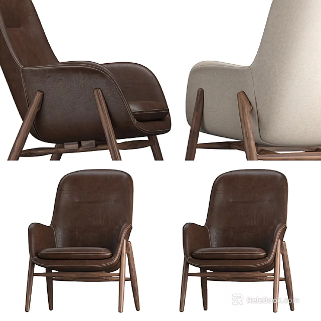 Modern Leisure Chairs With Leather Upholstery And Wooden Legs In Brown And Beige 3d model 