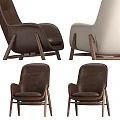 Modern Leisure Chairs With Leather Upholstery And Wooden Legs In Brown And Beige