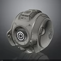 Futuristic Spherical Mechanical Device With Circular Lens Metallic Details And Surface Patterns