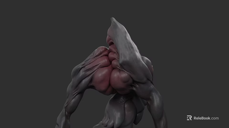 Muscular Game and Movie Character With Gray Skin Pink Details And Fierce Back Structure 3d model 
