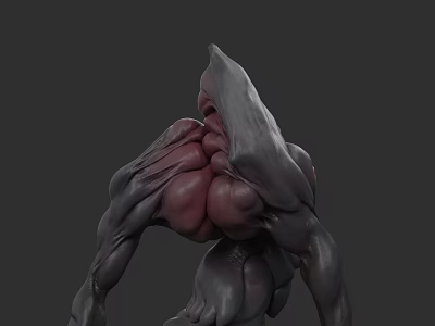 Muscular Game and Movie Character With Gray Skin Pink Details And Fierce Back Structure 3d model