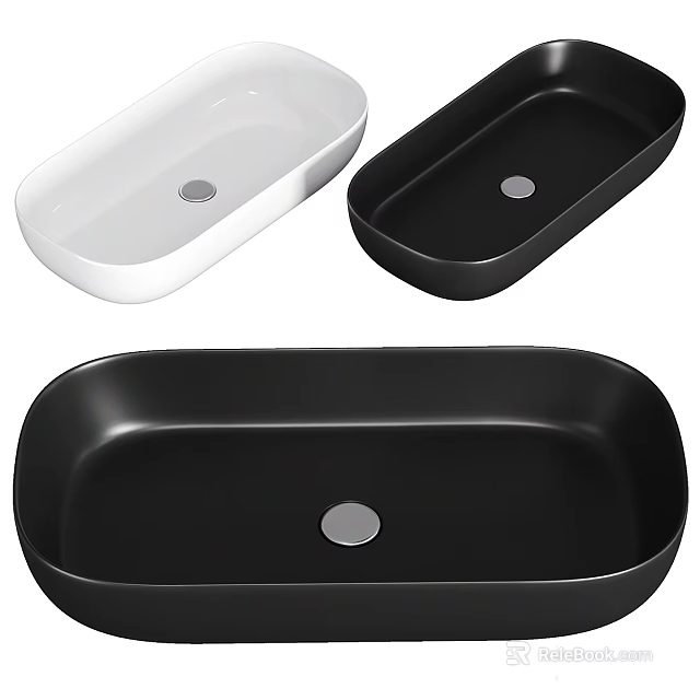 Modern Black And White Oval Ceramic Wash Basins With Smooth Surface Design 3d model 