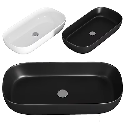 Modern Black And White Oval Ceramic Wash Basins With Smooth Surface Design 3d model