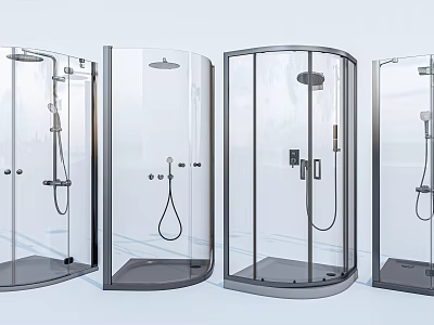 Transparent Glass Shower Enclosures with Various Designs Metal Frames and Shower Heads for Modern Bathrooms 3d model