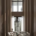 Modern Duplex Living Room With Wooden Screens Tall Windows And Bamboo View