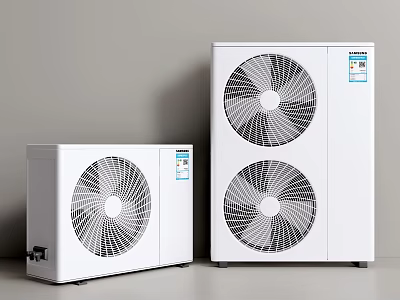 Efficient Two White Air Conditioner Fan Outdoor Units With Circular Blades In Different Sizes 3d model