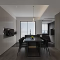 Modern Living Dining Room Interior With Dark Leather Sofa And Wooden Wall Panels