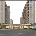 Modern High Rise Residential Building Entrance With Portico And Walkway Design