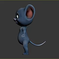 Cute 3D Blue Small Creature With Big Ears Green Eyes And Smiling Expression