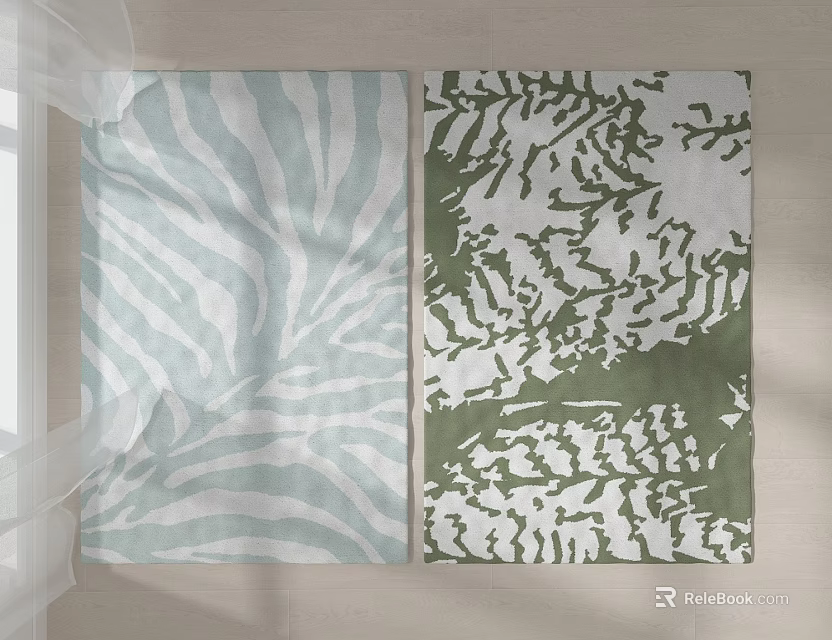 Stylish Square Rugs Featuring Blue White Stripes And Green Leaf Patterns 3d model 