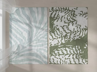 Stylish Square Rugs Featuring Blue White Stripes And Green Leaf Patterns 3d model