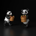 Two Small Reptiles Holding Woven Baskets Filled With Ripe Bananas On Black Background