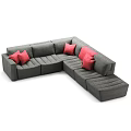 Gray Sectional Sofa With Red Cushions Modern Living Room Comfortable Seating Design 3d model