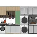 Bathroom Cabinetry with Wooden and Gray Storage Units Washing Machine and Sink