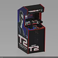 Terminator 2 Themed Arcade Machine With Black Red Design And Game Controllers 3d model