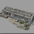 Detailed Architectural Model Structure Of Multi Story Building With Windows Roof And Green Plants