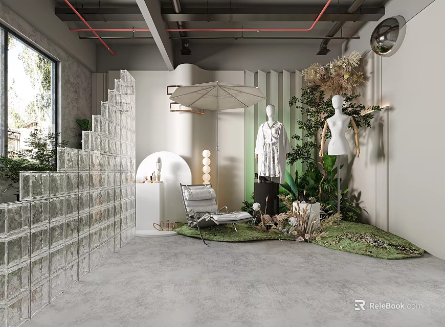 Modern Public Office Space With Open Layout Green Plants Natural Light And Glass Partitions 3d model 