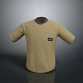 Beige Short Sleeve T-Shirt With Purple Collar And Chest Label Design