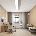 Hospital Outpatient Ward With Bed Desk Chair Window TV Air Conditioner Wooden Walls White Ceiling
