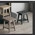Three Simple Modern Wooden Stools in Different Colors for Home Interior Use 3d model