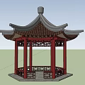 Classical Chinese Pavilion Featuring Red Pillars Gray Tiled Roof And Intricate Carved Railings