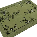 Green Square Rug With Black Floral Pattern And Textured Edge Design 3d model