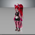 Anthropomorphic Pink Creature Red Long Hair Ponytail Black Pink Sportswear Fluffy Tail White Red Sneakers
