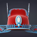Traditional Red Hat With Blue Wing Shaped Decorations White Accents And Intricate Patterns