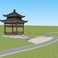 Traditional Garden Landscape Featuring Chinese Style Pavilion Green Trees Pathway And Colorful Flowers