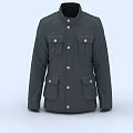 Dark Colored Jacket With Stand Up Collar Multiple Pockets And Front Buttons 3d model
